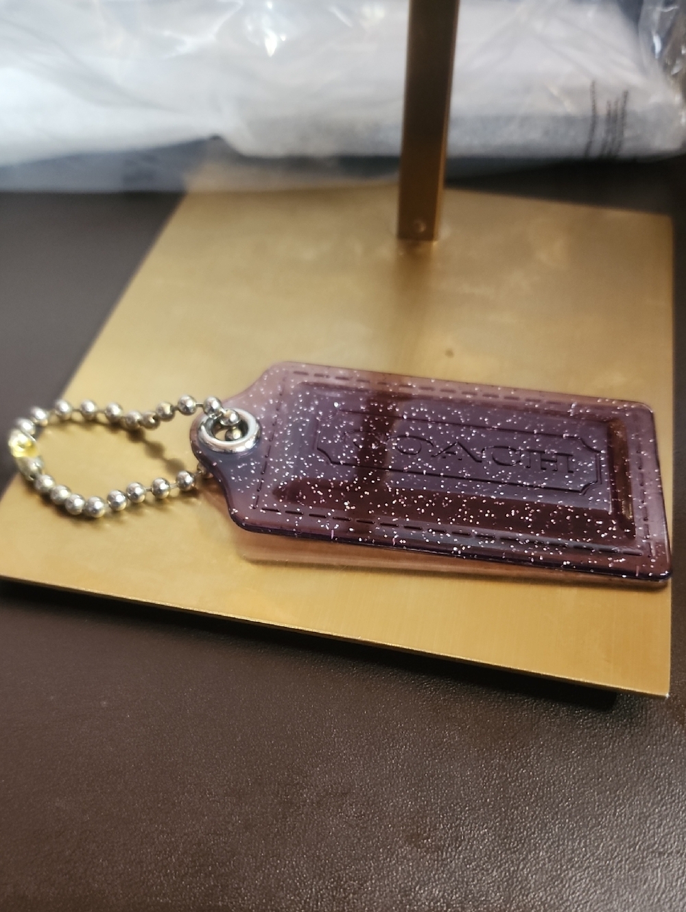 Coach Large Sparkly Purple Acrylic Hang Tag Euc